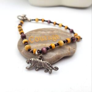 Sterling silver tiger Tibetan Moonstone beaded bracelet B0805‎